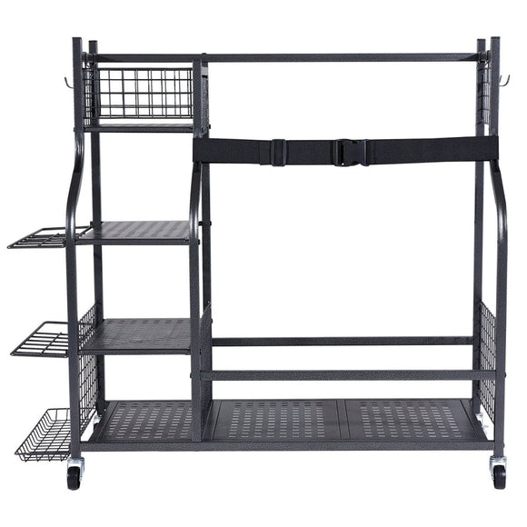 VEVOR Golf Storage Garage Organizer, 2 Golf Bag Stand Holder and Other Sports Equipment Storage Rack, Rolling Ball Cart on Wheels, Outdoor Sport Gear and Toy Storage with Baskets & Hooks, Steel, Black - RnR Galore