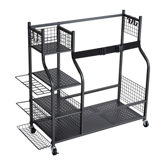 VEVOR Golf Storage Garage Organizer, 2 Golf Bag Stand Holder and Other Sports Equipment Storage Rack, Rolling Ball Cart on Wheels, Outdoor Sport Gear and Toy Storage with Baskets & Hooks, Steel, Black - RnR Galore