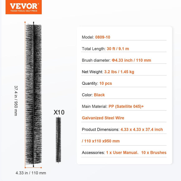 VEVOR Gutter Brush, 30 Feet Total Length 4.33 inch Diameter Gutter Cleaning Tools, Ground - Level Gutter Brush Leaf Guard for 5 Inch Gutters, Easily Clear roof Leaves and Debris, 10 Pack - RnR Galore
