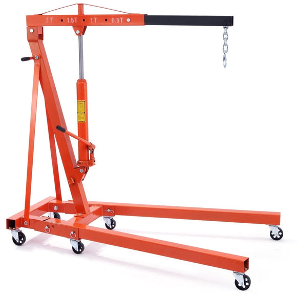 VEVOR Hydraulic Engine Hoist with Lever, 2000KG Heavy - duty Cherry Picker Shop Crane, Foldable Engine Crane and Engine Hoist leveler for Auto Repair, Motors, Weights Lifting, Loading - RnR Galore
