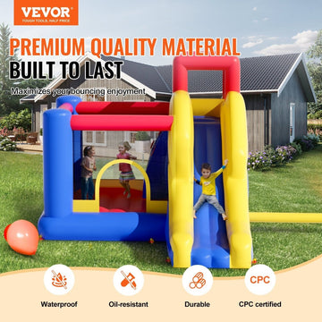 VEVOR Inflatable Bounce House, Outdoor High Quality Playhouse Trampoline, Jumping Bouncer with Blower, Slide, and Storage Bag, Family Backyard Bouncy Castle, for Kid Ages 3_8 Years, 3.4x2.6x2.3m - RnR Galore