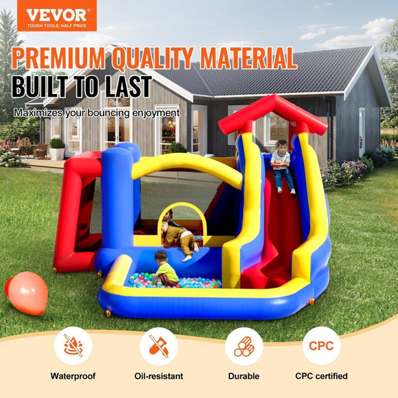 VEVOR Inflatable Bounce House, Outdoor High Quality Playhouse Trampoline, Jumping Bouncer with Blower, Slide, and Storage Bag, Family Backyard Bouncy Castle, for Kid Ages 3_8 Years, 3.3x3x2.3m - RnR Galore