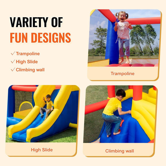 VEVOR Inflatable Bounce House, Outdoor High Quality Playhouse Trampoline, Jumping Bouncer with Blower, Slide, and Storage Bag, Family Backyard Bouncy Castle, for Kid Ages 3_8 Years, 3.4x2.6x2.3m - RnR Galore