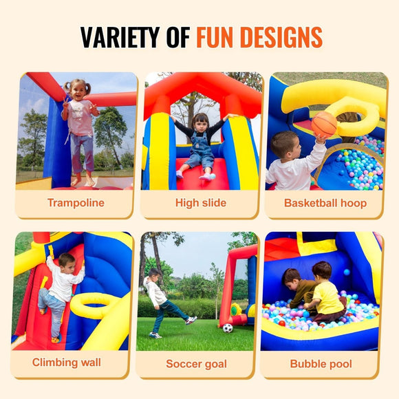 VEVOR Inflatable Bounce House, Outdoor High Quality Playhouse Trampoline, Jumping Bouncer with Blower, Slide, and Storage Bag, Family Backyard Bouncy Castle, for Kid Ages 3_8 Years, 3.3x3x2.3m - RnR Galore