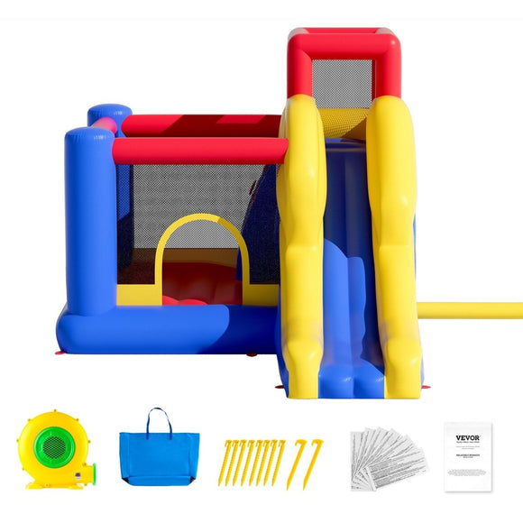 VEVOR Inflatable Bounce House, Outdoor High Quality Playhouse Trampoline, Jumping Bouncer with Blower, Slide, and Storage Bag, Family Backyard Bouncy Castle, for Kid Ages 3_8 Years, 3.4x2.6x2.3m - RnR Galore
