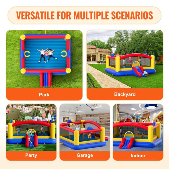 VEVOR Inflatable Bounce House, Outdoor High Quality Playhouse Trampoline, Jumping Bouncer with Blower, Slide, and Storage Bag, Family Backyard Bouncy Castle, for Kid Ages 3_10 Years, 4.5x4.4x2m - RnR Galore