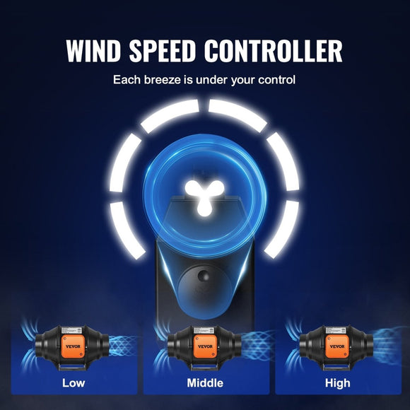 VEVOR Inline Duct Fan, 102mm 129.7 CFM with Variable Speed Controller, Quiet AC - motor Ventilation Exhaust Fan for Cooling Booster, Grow Tents, Hydroponics - RnR Galore