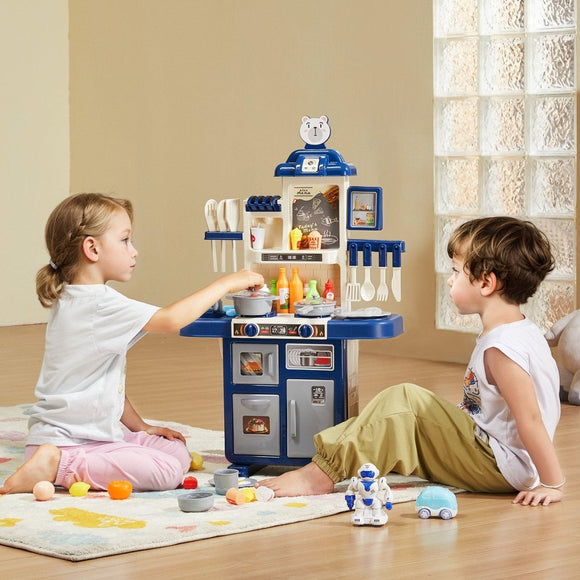 VEVOR Kitchen Playset Kids Pretend Cooking Play Toy 48 Piece Accessories Blue - RnR Galore