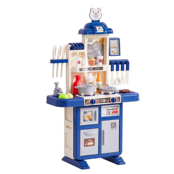 VEVOR Kitchen Playset Kids Pretend Cooking Play Toy 48 Piece Accessories Blue - RnR Galore