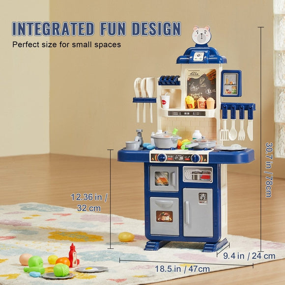 VEVOR Kitchen Playset Kids Pretend Cooking Play Toy 48 Piece Accessories Blue - RnR Galore