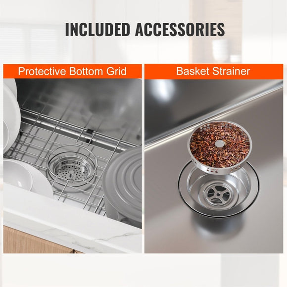 VEVOR Kitchen Sink, 304 Stainless Steel Drop - In Sinks, Undermount Single Bowl Basin with Accessories(Pack of 3), Household Dishwasher Sinks for Workstation, RV, Prep Kitchen, and Bar Sink, 32 inch - RnR Galore