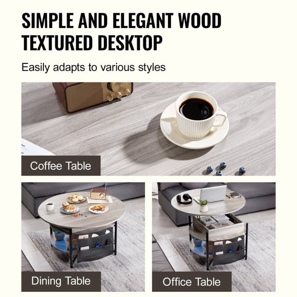 VEVOR Lift Top Coffee Table 35.3" Round Coffee Table for Living Room White - RnR Galore