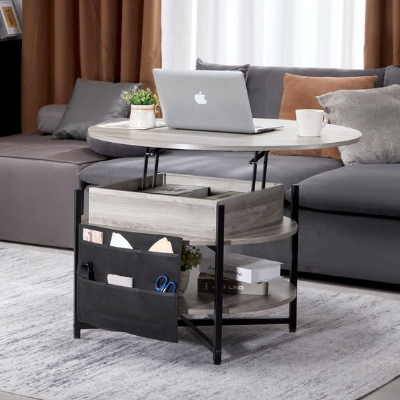 VEVOR Lift Top Coffee Table 35.3" Round Coffee Table for Living Room White - RnR Galore