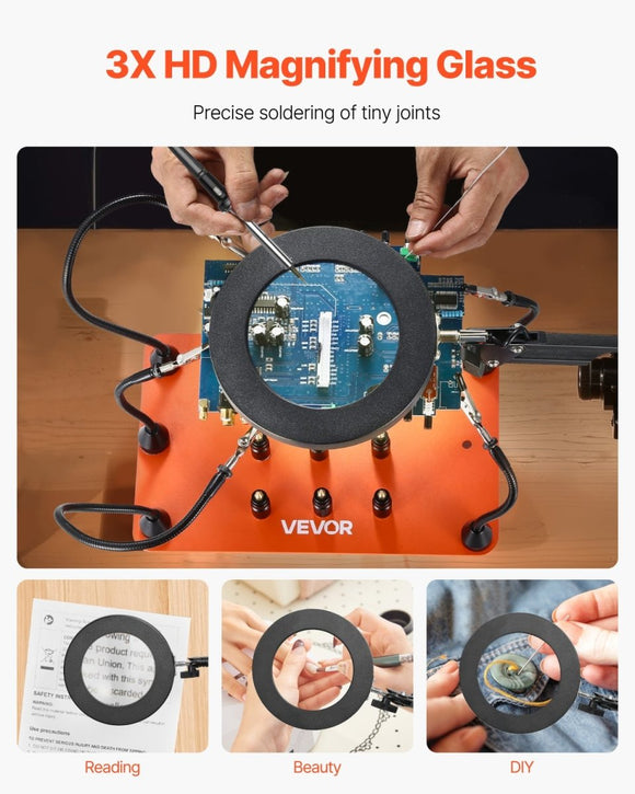 VEVOR Magnetic Helping Hands Soldering Station 3X LED Magnifying Lamp 5 Arms - RnR Galore