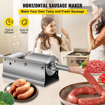 VEVOR Manual Sausage Stuffer, 3 L / 7 LBS Horizontal Sausage Machine, Dual - Speed Meat Stuffer, Made of Food - Grade 304 Stainless Steel, Includes 5 Stuffing Tubes, for Home Kitchen Restaurant Commercial - RnR Galore