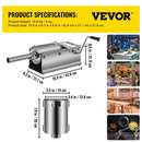 VEVOR Manual Sausage Stuffer, 3 L / 7 LBS Horizontal Sausage Machine, Dual - Speed Meat Stuffer, Made of Food - Grade 304 Stainless Steel, Includes 5 Stuffing Tubes, for Home Kitchen Restaurant Commercial - RnR Galore