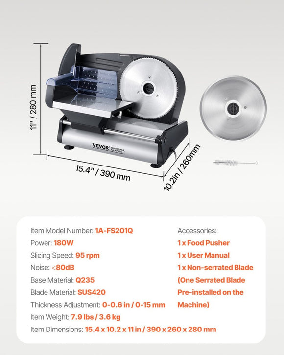 VEVOR Meat Slicer 180W 190 mm Electric Deli Food Slicer for Meat Bread Cheese - RnR Galore