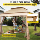 VEVOR Outdoor Canopy Gazebo Tent, Portable Canopy Shelter with 11\'x11\' Large Shade Space for Party, Backyard, Patio Lawn and Garden, 4 Sandbags, Carrying Bag and Netting Included, Brown - RnR Galore