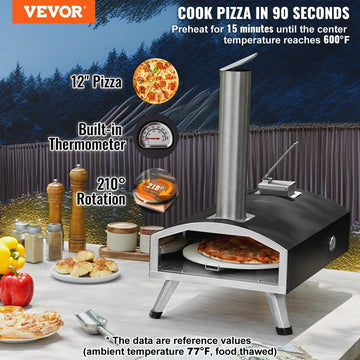VEVOR Outdoor Pizza Oven, 12" Wood Fired Pizza Ovens, Pellet Pizza Stove with Built - in Thermometer, with Thickened Cordierite, Rotating Pizza Stone, Carry Bag, Shovel, Portable Pizza Maker for Outside Backyard Patio Camping Black - RnR Galore