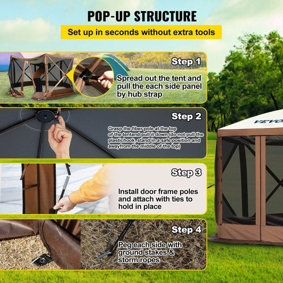 VEVOR Pop - up Camping Gazebo Camping Canopy Shelter 6 Sided 10' x 10' Sun Shade - RnR Galore