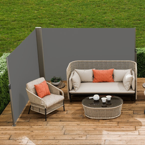 VEVOR Retractable Side Awning, 160X600cm Aluminum Outdoor Privacy Screen, 280g Polyester Water - proof Retractable Patio Screen, UV 30+ Room Divider Wind Screen for Patio, Backyard, Balcony, Gray - RnR Galore
