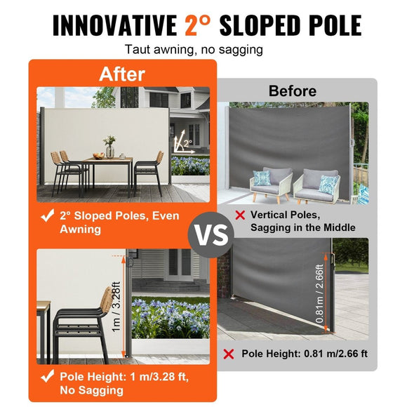 VEVOR Retractable Side Awning,160X300cm Aluminum Outdoor Privacy Screen, 280g Polyester Water - proof Retractable Patio Screen, UV 30+ Room Divider Wind Screen for Patio, Backyard, Balcony, Beige - RnR Galore