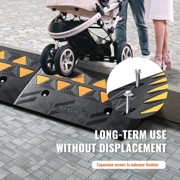 VEVOR Rubber Curb Ramp 2 Pack, 11 cm Rise Height Heavy - Duty 15 tons Load Capacity Threshold Ramps, Driveway Ramps with Stable Grid Structure for Cars, Wheelchairs, Bikes, Motorcycles - RnR Galore
