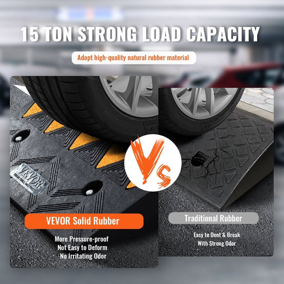 VEVOR Rubber Curb Ramp 2 Pack, 11 cm Rise Height Heavy - Duty 15 tons Load Capacity Threshold Ramps, Driveway Ramps with Stable Grid Structure for Cars, Wheelchairs, Bikes, Motorcycles - RnR Galore