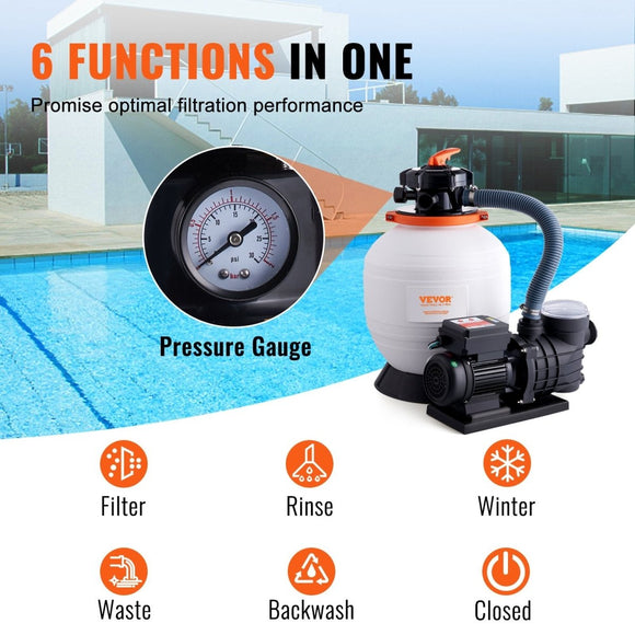 VEVOR Sand Filter Above Ground with 450W Pool Pump 13,000 L/H Flow 6 - Way Valve - RnR Galore