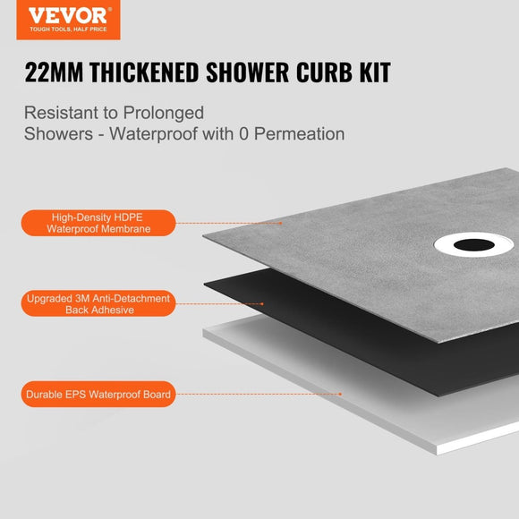 VEVOR Shower Curb Kit, 914x914mm Shower Pan Kit with 160mm Central Drain, Lightweight EPS Shower Installation Kits with 2 Waterproof Cloths, Shower Pan Slope Sticks Fit for Bathroom - RnR Galore