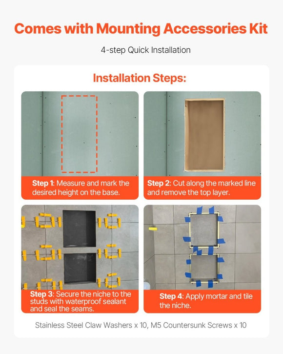 VEVOR Shower Niche 40.6 x 50.8 x 10.2 cm Recessed Wall Divider Shelf Bathroom - RnR Galore