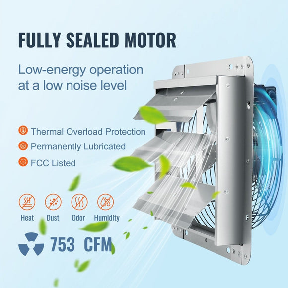 VEVOR Shutter Exhaust Fan, 254 mm High - speed 1400RPM 753 CFM, Aluminum Wall Mount Attic Fan with AC - motor, Ventilation and Cooling for Greenhouses, Garages, Sheds, Shops - RnR Galore