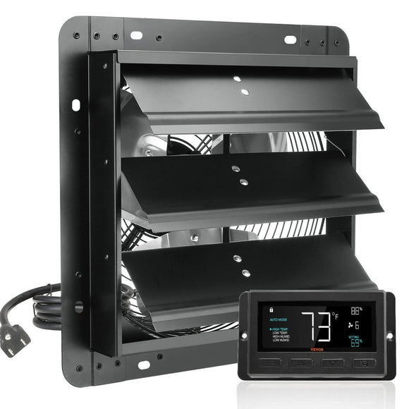 VEVOR Shutter Exhaust Fan, 305 mm /12 inch with Temperature Humidity Controller, EC - motor, 904 CFM, Variable Speed Adjustable Wall Mount Attic Fan, Ventilation and Cooling for Greenhouses, Garages, Sheds - RnR Galore