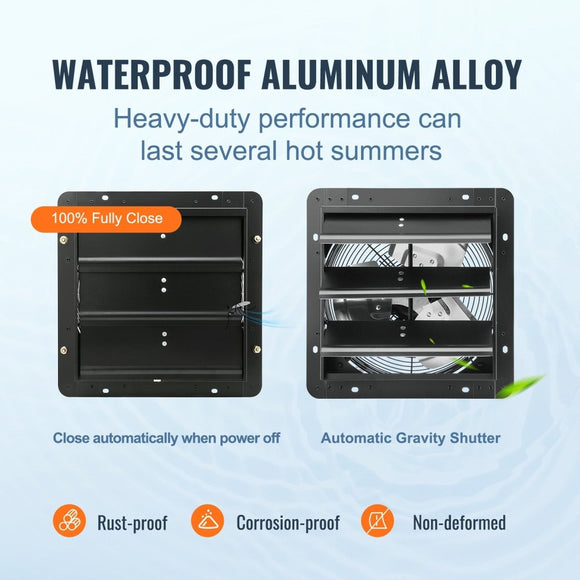 VEVOR Shutter Exhaust Fan, 305 mm /12 inch with Temperature Humidity Controller, EC - motor, 904 CFM, Variable Speed Adjustable Wall Mount Attic Fan, Ventilation and Cooling for Greenhouses, Garages, Sheds - RnR Galore