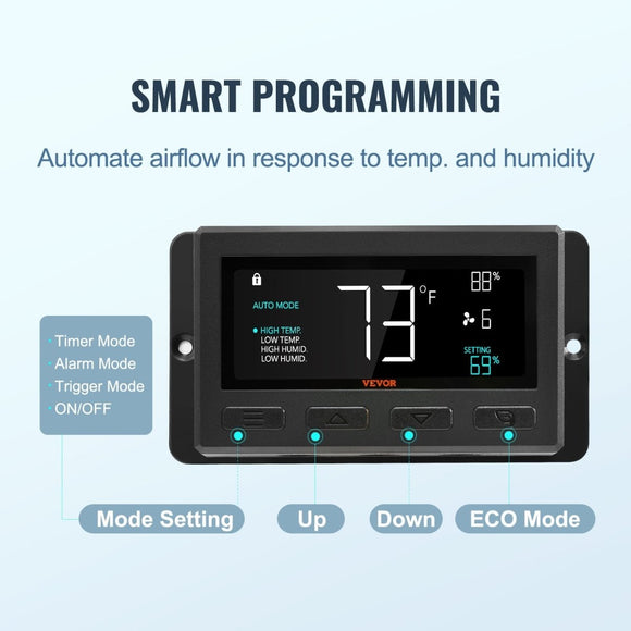 VEVOR Shutter Exhaust Fan, 305 mm /12 inch with Temperature Humidity Controller, EC - motor, 904 CFM, Variable Speed Adjustable Wall Mount Attic Fan, Ventilation and Cooling for Greenhouses, Garages, Sheds - RnR Galore