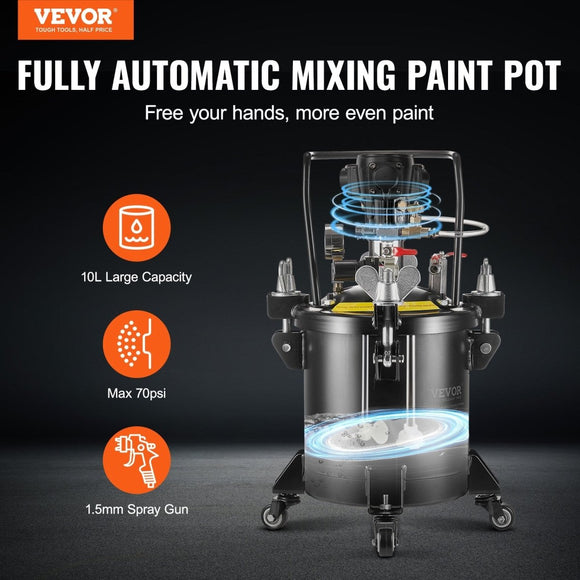 VEVOR Spray Paint Pressure Pot Tank 10 L/2.5 gal Fully Automatic Stirring 70 psi - RnR Galore