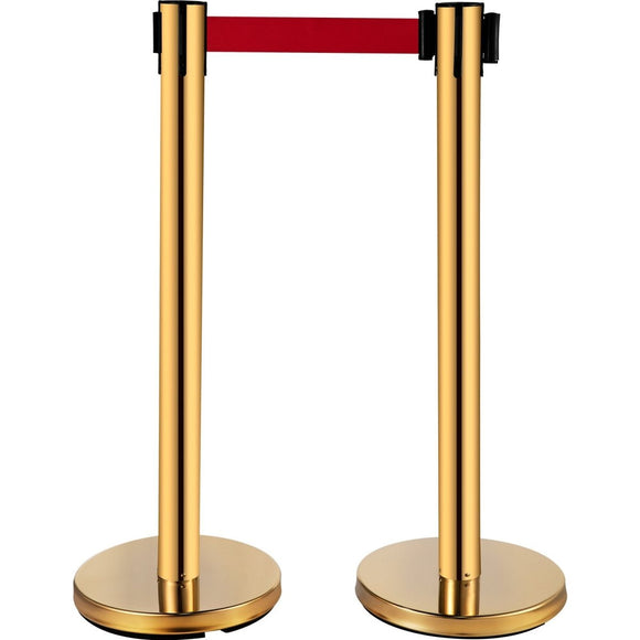 VEVOR Stanchion Post Barriers 6 - Set Line Dividers, Stainless Steel Stanchions with 6.6 Red Retractable Belts, Stanchions with One Sign Frame, 34.6 Queue Safety Stanchions (Gold) - RnR Galore
