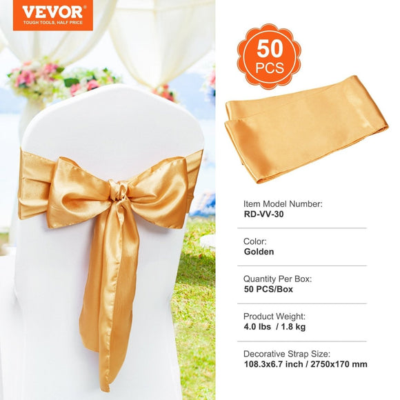 VEVOR Stretch Spandex Chair Sashes Bows, Chair Slipcover and Stretch Chair Sash, Elastic Chair Bands, Fitting Wedding, Holiday, Banquet, Party, Celebration Chair Decoration (50 PCS Gold) - RnR Galore