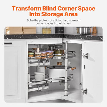 VEVOR Swing Left Blind Corner Cabinet, Pull Out Organizer for 36 inch Width Blind Cabinet, 2 Tier Height Adjustable Swing Tray, Soft Close Kitchen Cloud Blind Organizer, Left Open - RnR Galore