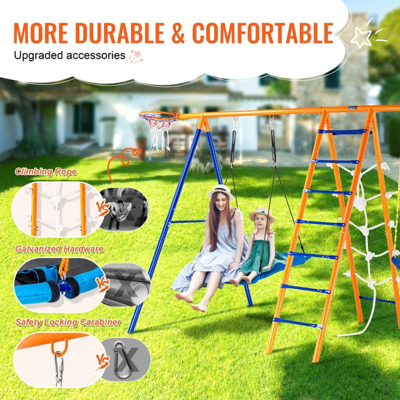 VEVOR Swing Sets for Backyard 6 in 1 Swing Set 440lbs Capacity Metal Swingset - RnR Galore