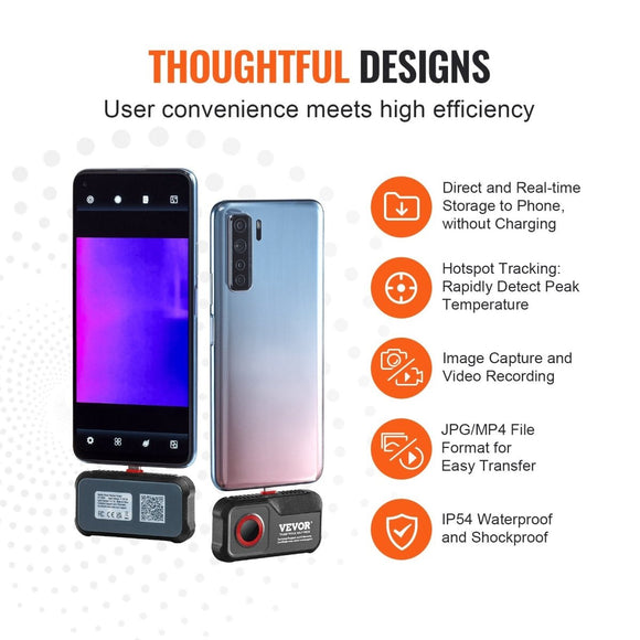VEVOR Thermal Imaging Camera for Android, 256 x 192 IR Resolution Infrared Thermal Imager with Visual Camera, 25Hz Refresh Rate Thermal Camera for Smartphone/Tablet, - 4 - 1022°F Temperature Range, IP54 - RnR Galore