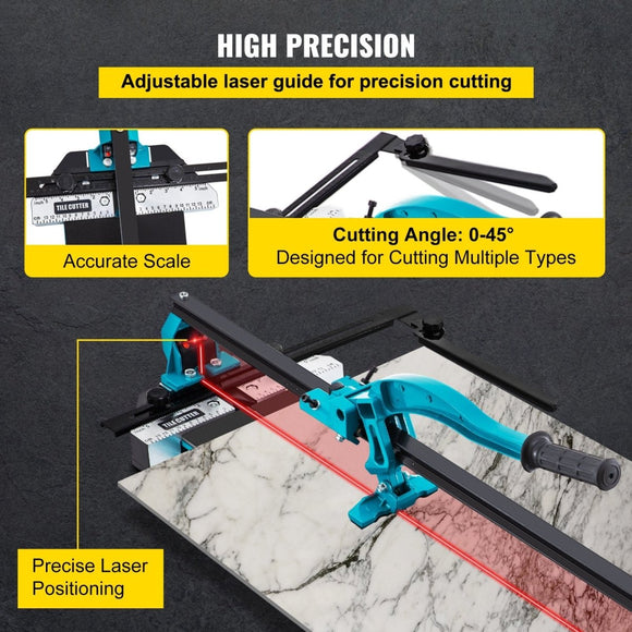 VEVOR Tile Cutter 24in Cutting Tool w/ Laser Guide Single Rail Double Brackets - RnR Galore