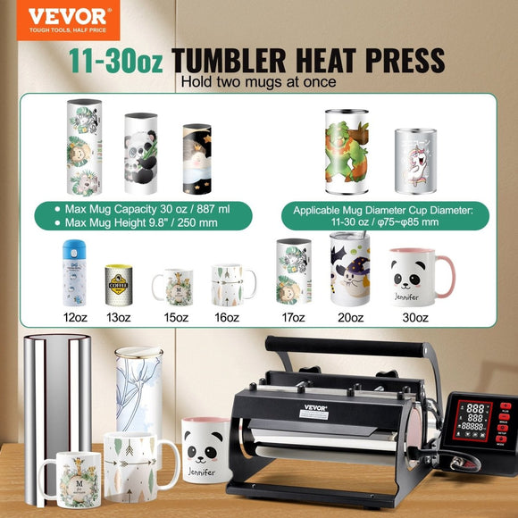 VEVOR Tumbler Heat Press Machine 11 - 30oz Mug Press Sublimation Tumblers Black - RnR Galore