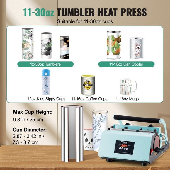 VEVOR Tumbler Heat Press Machine 11 - 30oz Mug Press Sublimation Tumblers Green - RnR Galore