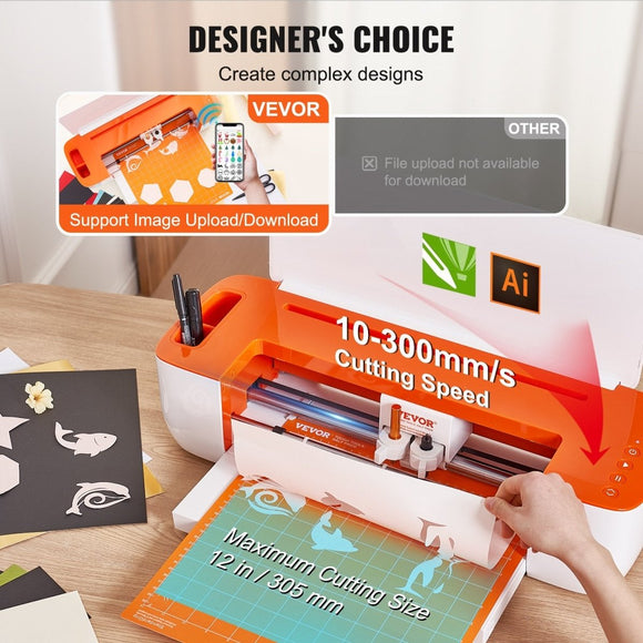 VEVOR Vinyl Cutter Machine, Bluetooth Connectivity DIY Cutting Machine, Compatible with iOS, Android, Windows and Mac, Massive Designs Included, for Creating Customized Cards, Home Decor - RnR Galore