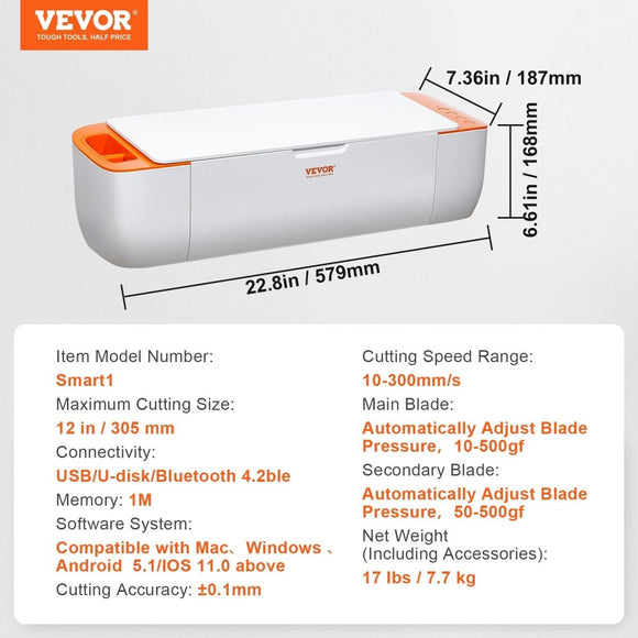 VEVOR Vinyl Cutter Machine, Bluetooth Connectivity DIY Cutting Machine, Compatible with iOS, Android, Windows and Mac, Massive Designs Included, for Creating Customized Cards, Home Decor - RnR Galore