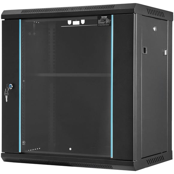 VEVOR Wall Mount Network Server Cabinet, 393.7 mm Deep, Server Rack Cabinet Enclosure, 90.72 kg Max. Ground - mounted Load Capacity, with Locking Glass Door Side Panels, for IT Equipment, A/V Devices - RnR Galore
