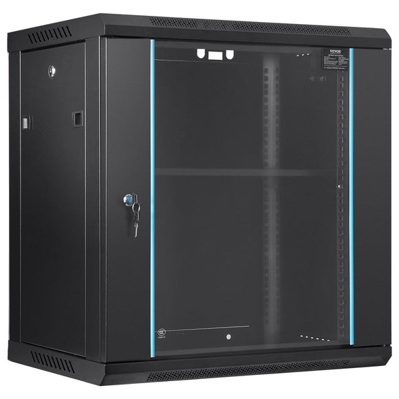 VEVOR Wall Mount Network Server Cabinet, 393.7 mm Deep, Server Rack Cabinet Enclosure, 90.72 kg Max. Ground - mounted Load Capacity, with Locking Glass Door Side Panels, for IT Equipment, A/V Devices - RnR Galore