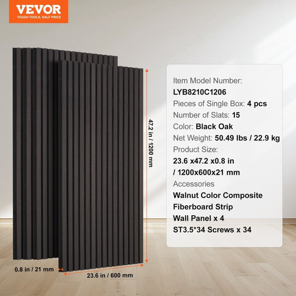 VEVOR Wood Slat Acoustic Panels 23.6 x 47.2 inch for Modern Wall Decor Black Oak - RnR Galore