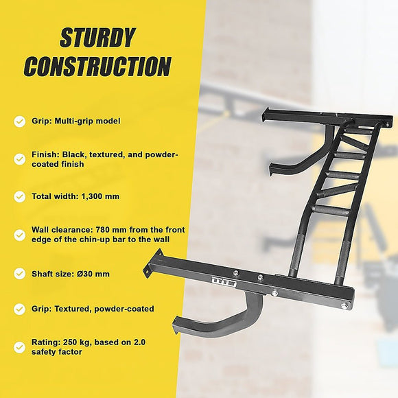 Wall Mounted Multi Grip Chin Up Bar – Heavy Duty Pull Up Station for Upper Body Training - RnR Galore